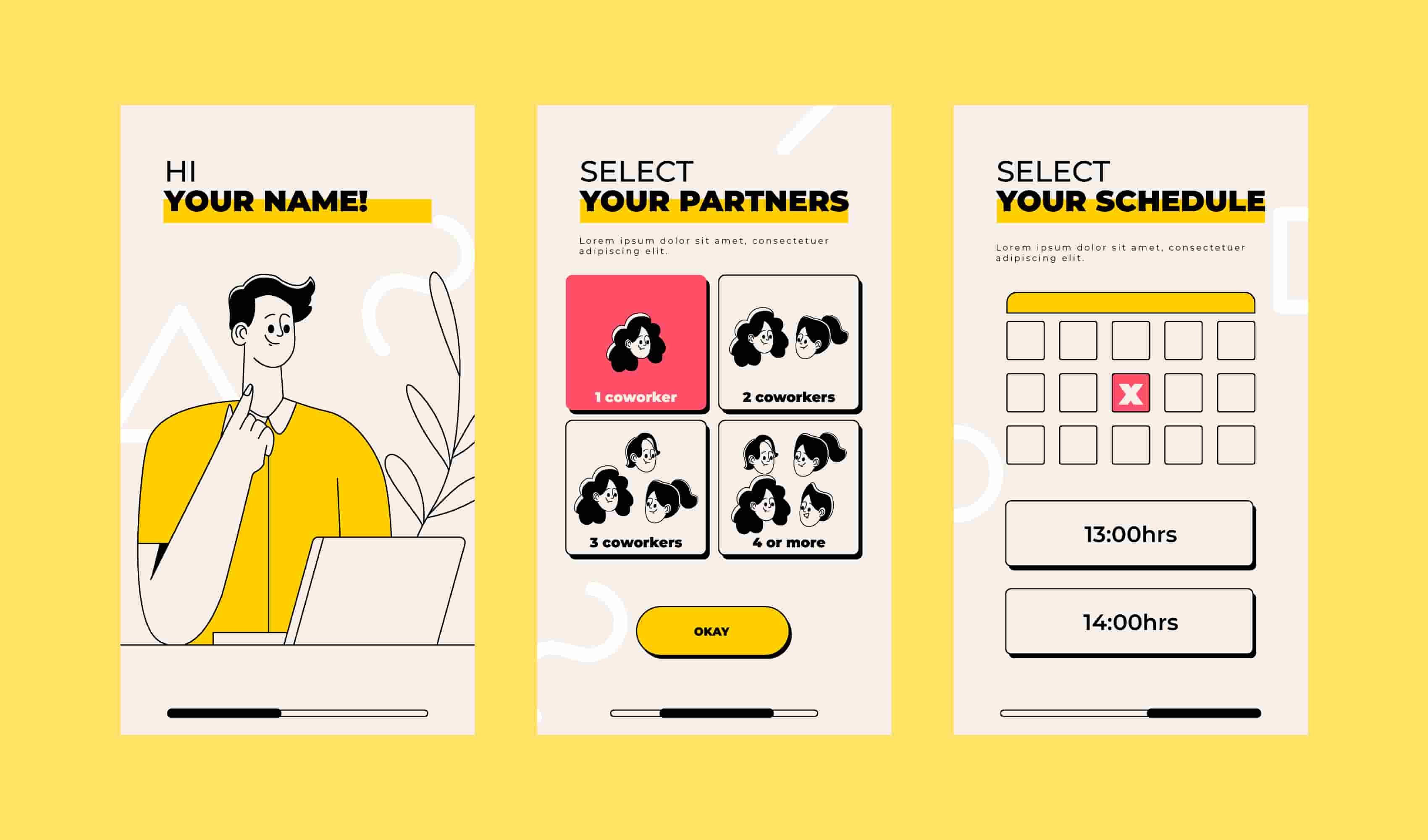 mockups from a setup onboarding pages.