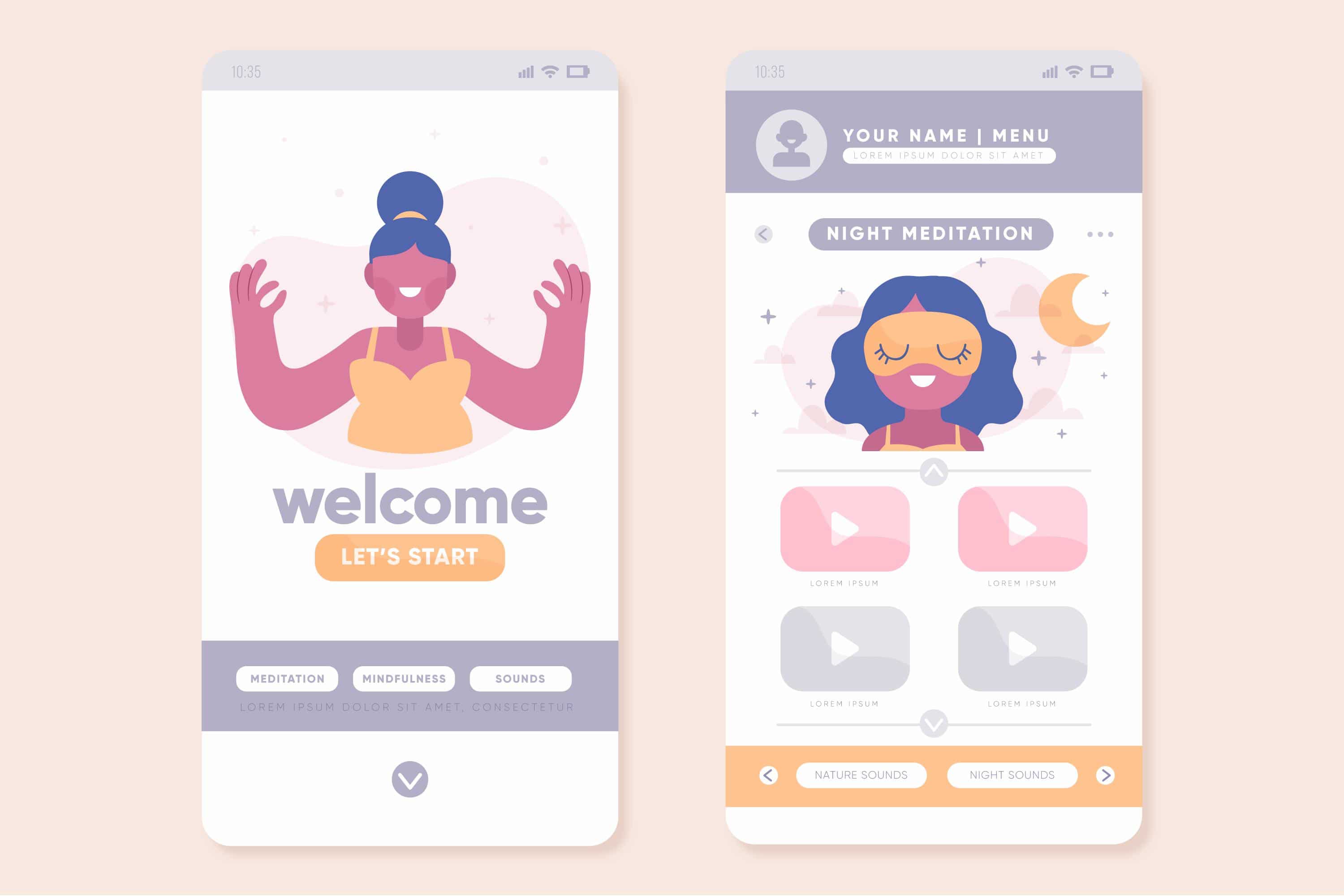 mockups from a welcome onboarding pages.